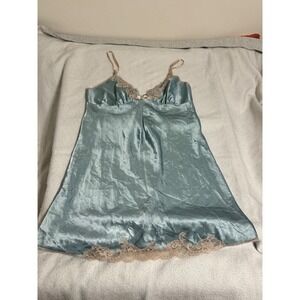 Morgan Taylor Intimates Blue Satin Lace Trim Chemise Nightgown Size M